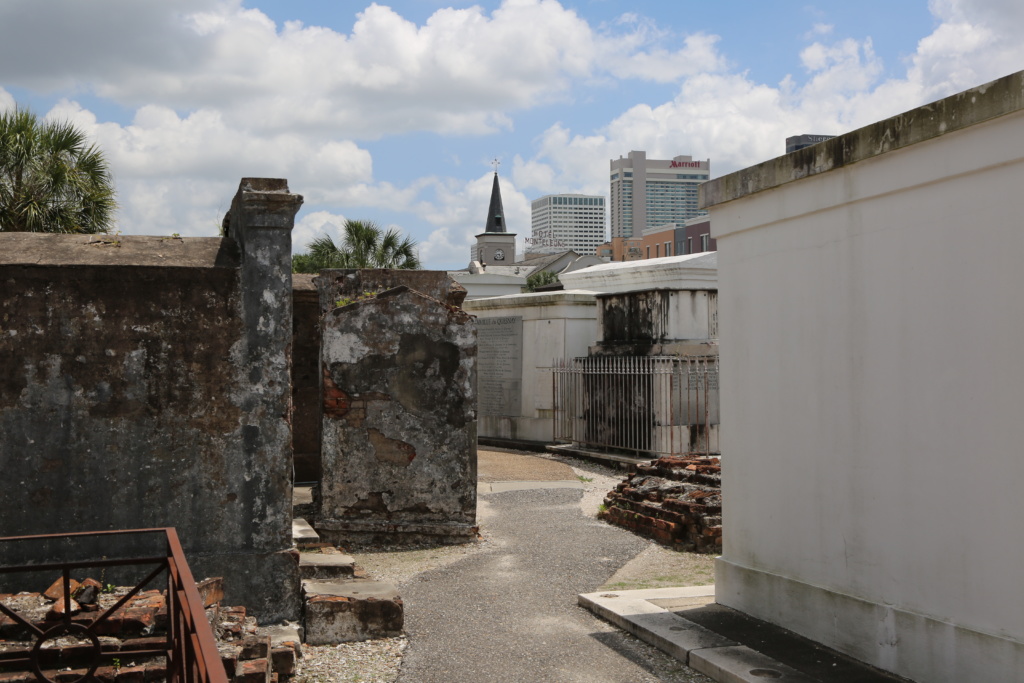 St. Louis cemetery with New Orleans backdrop